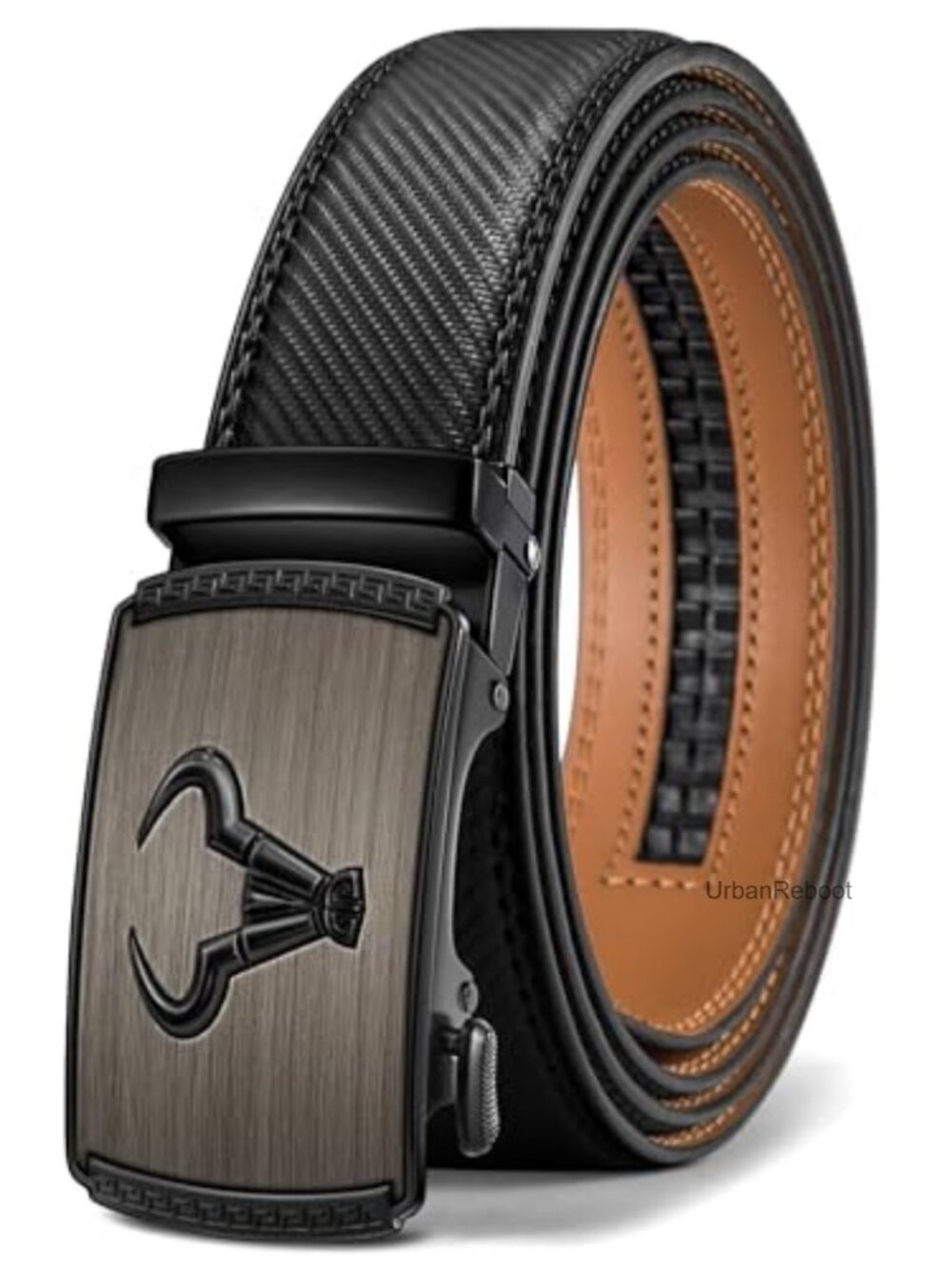 Men's Ratchet Leather Belt Adjustable Trimmable 1 3/8 Metal Buckle